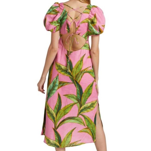 Farm Rio Foliage-Print Cross-Back Midi Dress Size Small - Picture 2 of 5